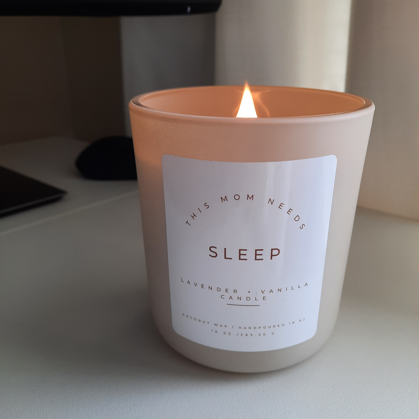 This Mom Needs Sleep: Lavender & Vanilla Candle - Tranquility in a Beige Dream
