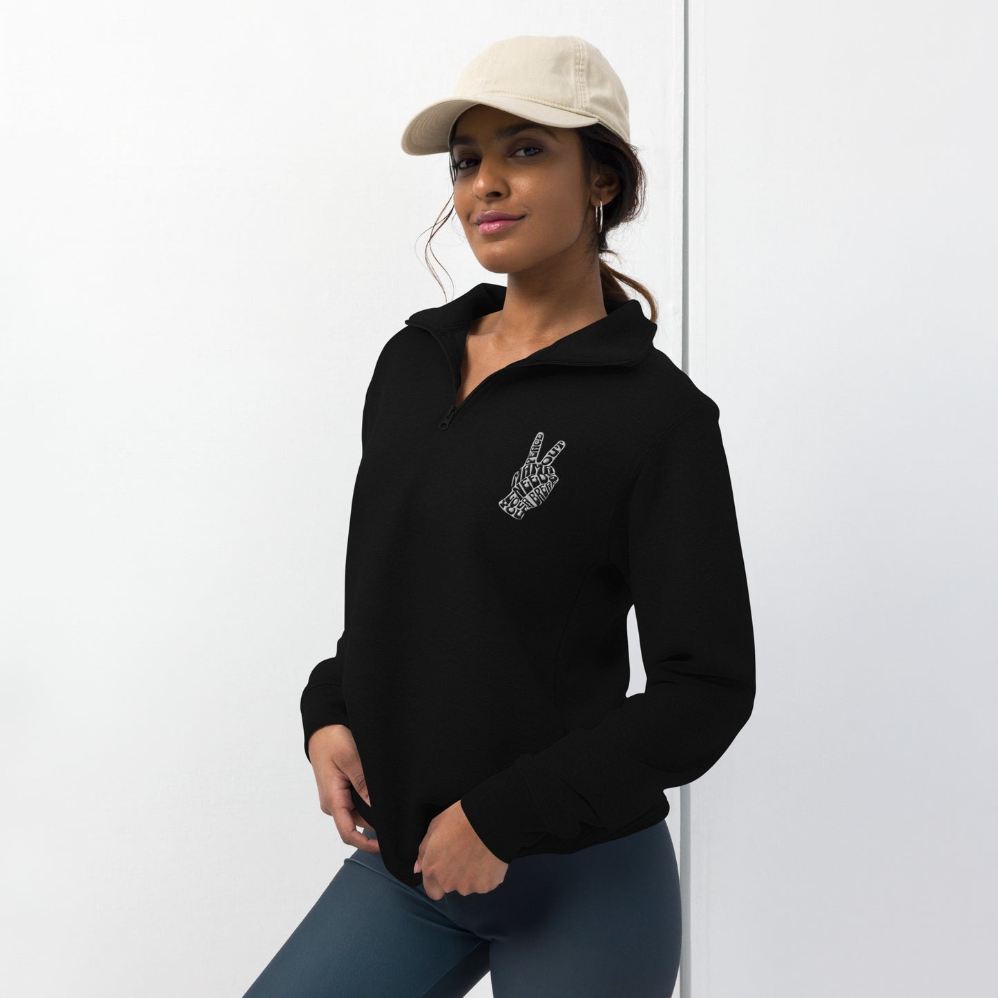 Women's Mama Needs A Break Graphic Quarter Zip Black Pullover