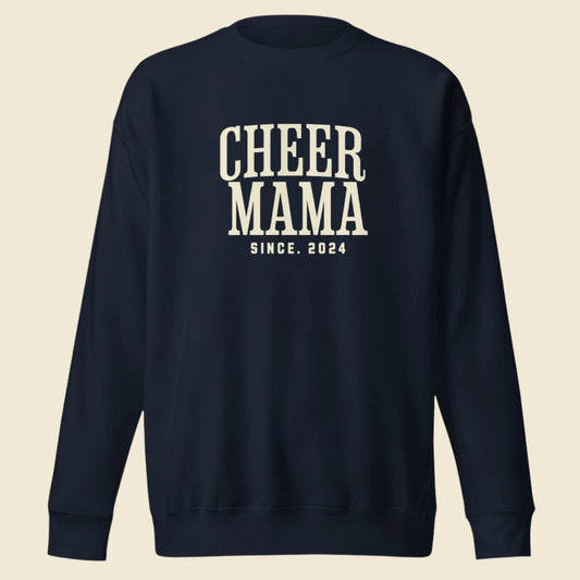 Women's Cheer Mama Varsity Fleece Sweatshirt - Black Cotton with Cream Letter Block