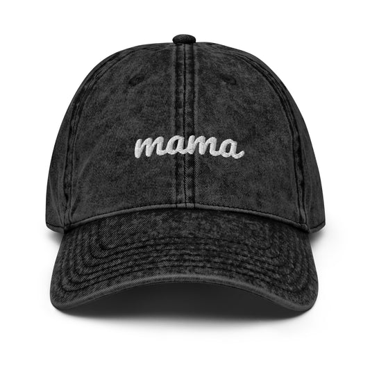 Vintage "Mama" Embroidered Hat- Charcoal